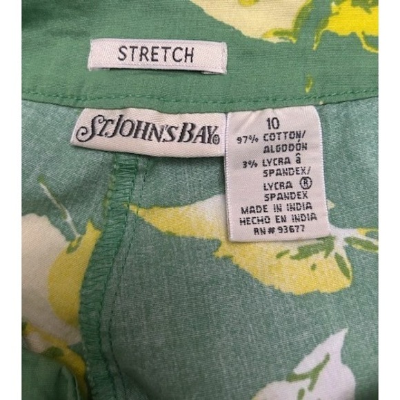 St Johns Bay Green Yellow Floral Skirt 10 A‎ Line Stretch Resort Preppy Coquette - Picture 3 of 12